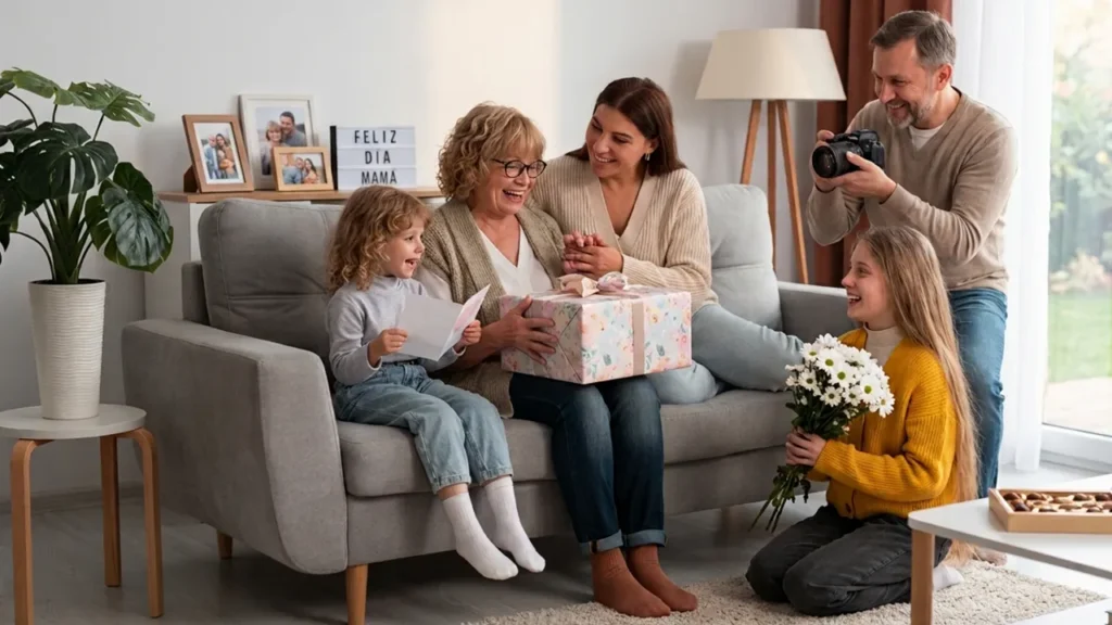 Mamá y abuela recibiendo su regalo del Día de la Madre