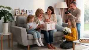 Mamá y abuela recibiendo su regalo del Día de la Madre